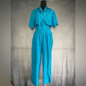 GORGEOUS vintage cerulean blue 80s jumpsuit size small/medium